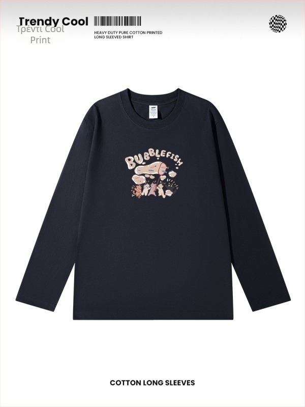 Ανδρική μακρυμάνικη βαμβακερή T‑shirt, χαλαρή εφαρμογή, στρογγυλός λαιμός, φθινοπωρινό casual ρούχο, 2024 έκδοση