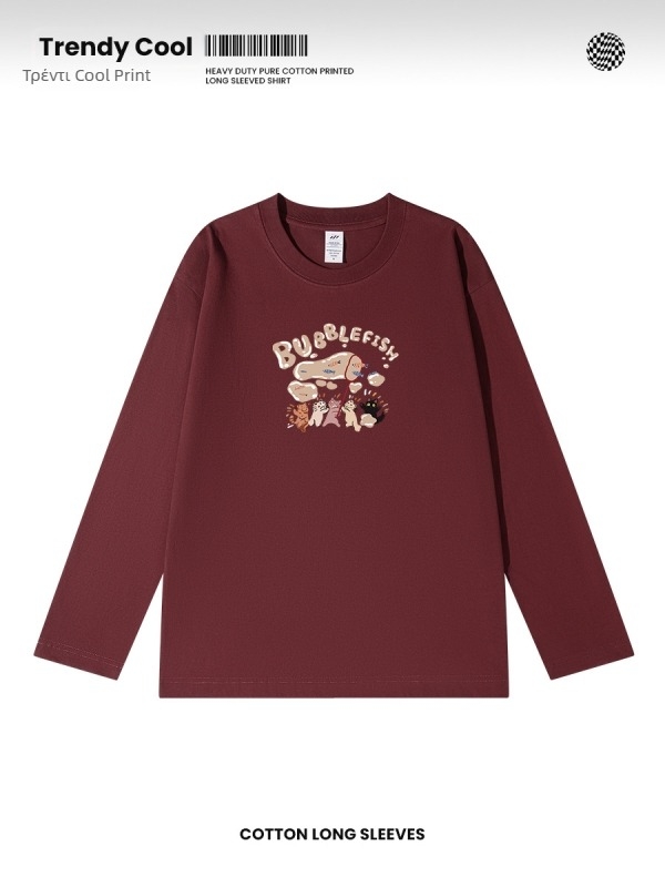 Ανδρική μακρυμάνικη βαμβακερή T‑shirt, χαλαρή εφαρμογή, στρογγυλός λαιμός, φθινοπωρινό casual ρούχο, 2024 έκδοση
