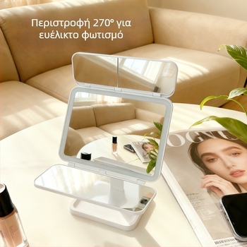 Επαναφορτιζόμενο LED καθρέφτης μακιγιάζ με φως, επιτραπέζιος αναδιπλούμενος καθρέφτης, για οικιακή χρήση
