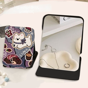 Xinruyu Ρετρό Καθρέφτης Μακιγιάζ με Σχέδιο Σκύλου, Φορητός και Αναδιπλούμενος Επιτραπέζιος Καθρέφτης Μακιγιάζ, Μεγάλος για Κοιτώνα