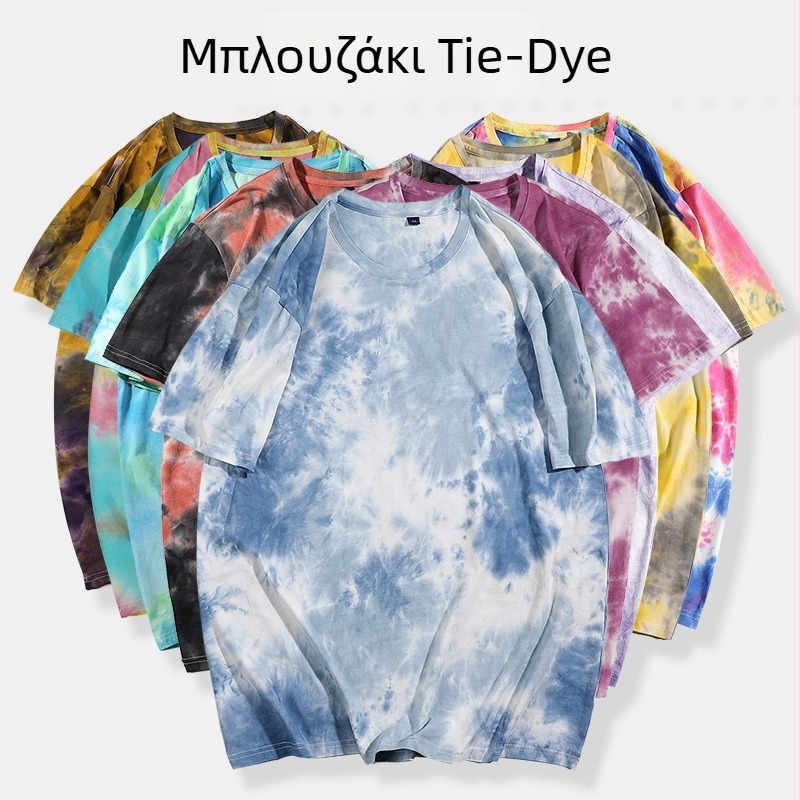 Ανδρική κοντομάνικη T-shirt με tie-dye, στρογγυλή λαιμόκοψη, χαλαρή γραμμή, καλοκαίρι 2022