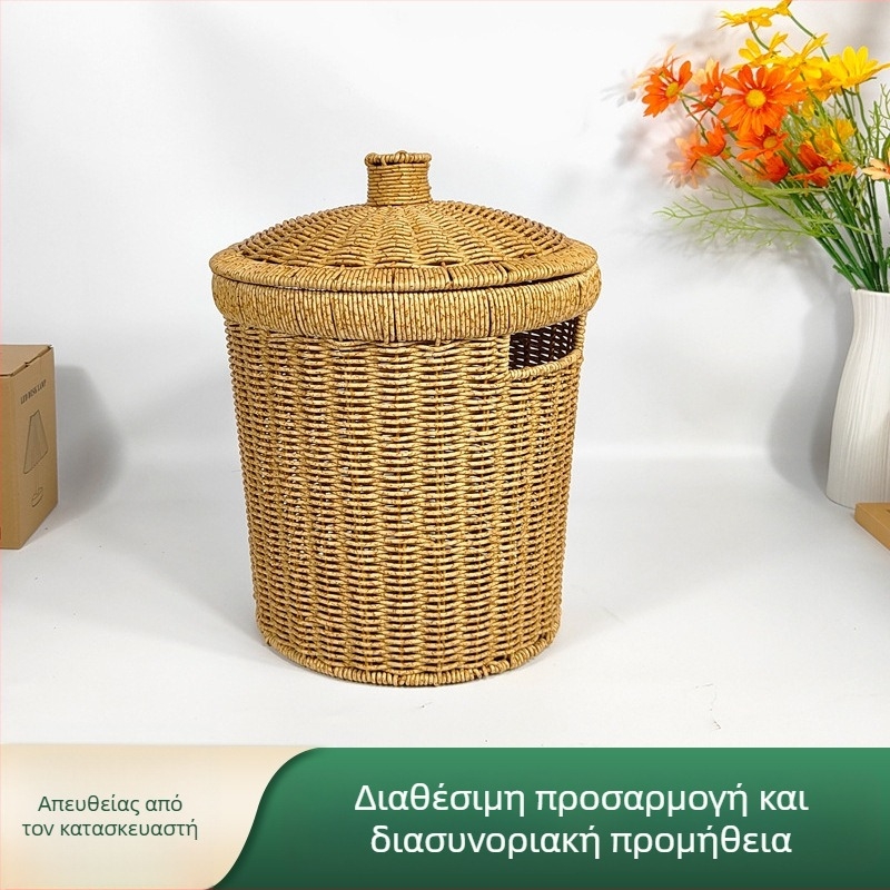 Ενισχυμένο καλάθι αποθήκευσης από τεχνητό ράταν, χειροποίητο υφαντό για οικία και δωμάτιο επισκεπτών