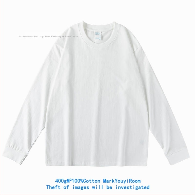 Ανδρικό μακρυμάνικο βαμβακερό T‑shirt, γκρι μεταλλικό, 400 g βαρύ, χαλαρή γραμμή, μονόχρωμο, παχύ και αδιαφανές