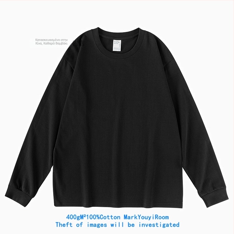 Ανδρικό μακρυμάνικο βαμβακερό T‑shirt, γκρι μεταλλικό, 400 g βαρύ, χαλαρή γραμμή, μονόχρωμο, παχύ και αδιαφανές