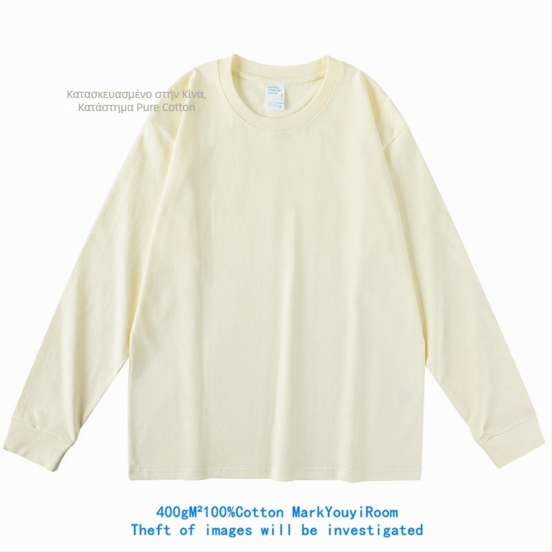 Ανδρικό μακρυμάνικο βαμβακερό T‑shirt, γκρι μεταλλικό, 400 g βαρύ, χαλαρή γραμμή, μονόχρωμο, παχύ και αδιαφανές