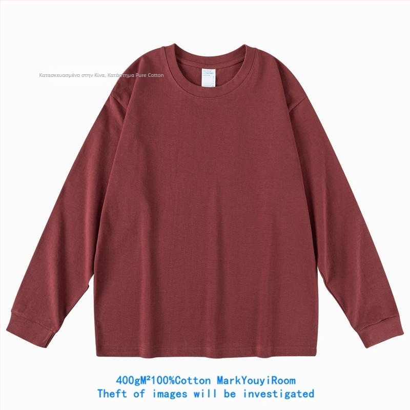 Ανδρικό μακρυμάνικο βαμβακερό T‑shirt, γκρι μεταλλικό, 400 g βαρύ, χαλαρή γραμμή, μονόχρωμο, παχύ και αδιαφανές