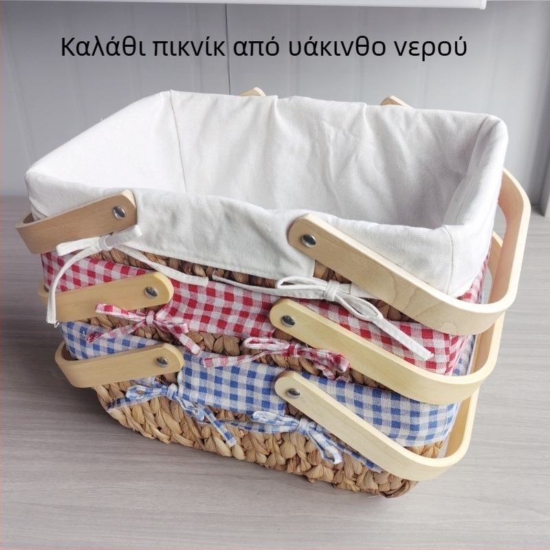 Χειροποίητο καλάθι αποθήκευσης από άχυρο με χερούλι – γαλλικού πλεκτού στυλ, ιδανικό για πικ νικ και οικιακή χρήση