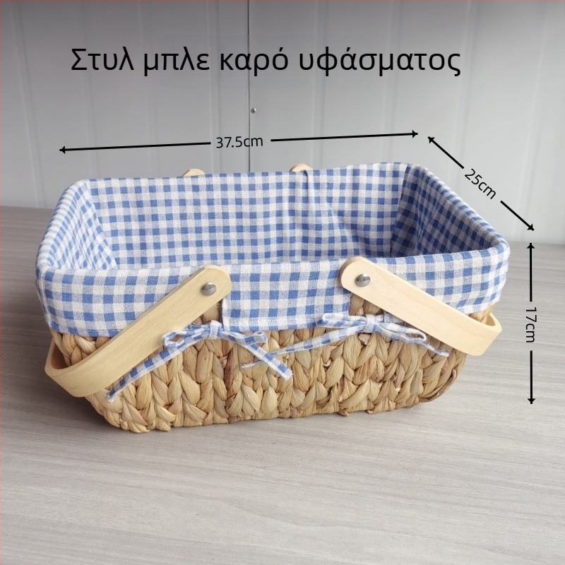 Χειροποίητο καλάθι αποθήκευσης από άχυρο με χερούλι – γαλλικού πλεκτού στυλ, ιδανικό για πικ νικ και οικιακή χρήση