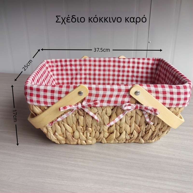 Χειροποίητο καλάθι αποθήκευσης από άχυρο με χερούλι – γαλλικού πλεκτού στυλ, ιδανικό για πικ νικ και οικιακή χρήση