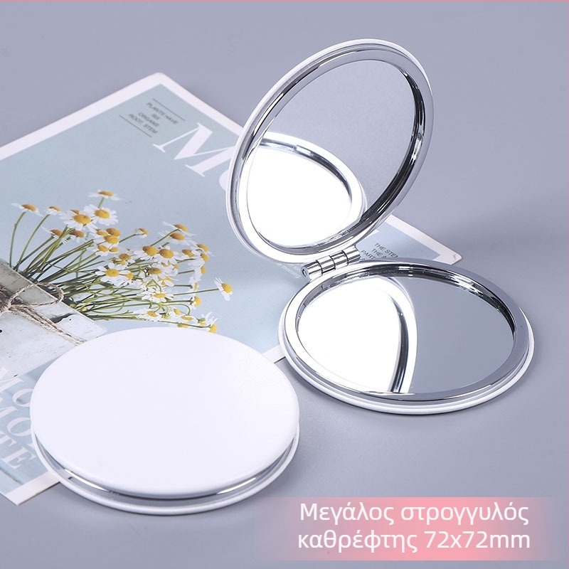 Διπλής όψης αναδιπλούμενο καθρέφτης μακιγιάζ από λευκό PU δέρμα, φορητός συμπαγής καθρέφτης