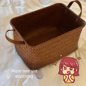 Κάδος αποθήκευσης σε αμερικανικό στυλ, χειροποίητο πλεκτό, με λαβή PU, καλάθι ρούχων για μπάνιο