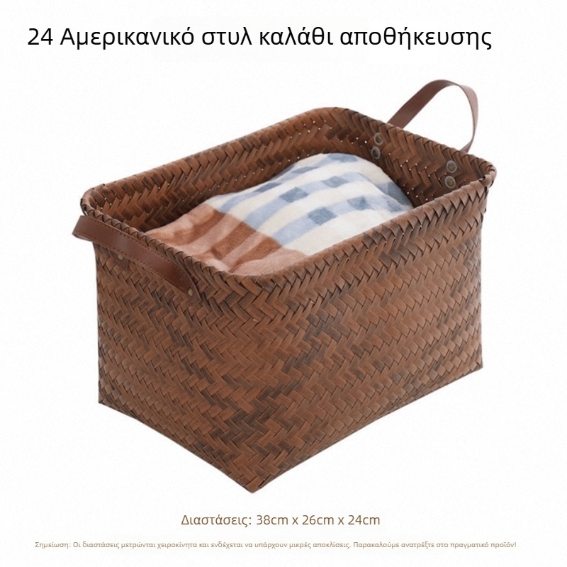 Κάδος αποθήκευσης σε αμερικανικό στυλ, χειροποίητο πλεκτό, με λαβή PU, καλάθι ρούχων για μπάνιο