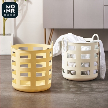 Ins style καλάθι για βρόμικα ρούχα, γαλακτώδες κίτρινο, με δικτυωτή κατασκευή και λαβή για αποθήκευση σε σπίτι και μπάνιο