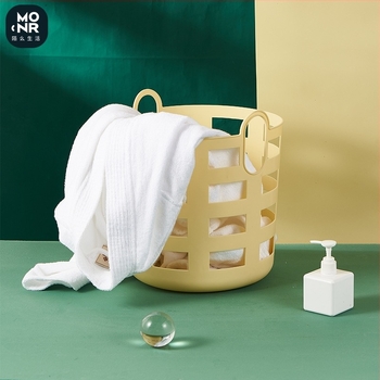 Ins style καλάθι για βρόμικα ρούχα, γαλακτώδες κίτρινο, με δικτυωτή κατασκευή και λαβή για αποθήκευση σε σπίτι και μπάνιο