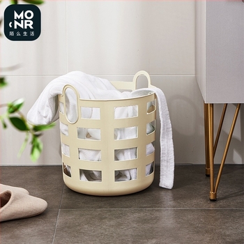 Ins style καλάθι για βρόμικα ρούχα, γαλακτώδες κίτρινο, με δικτυωτή κατασκευή και λαβή για αποθήκευση σε σπίτι και μπάνιο