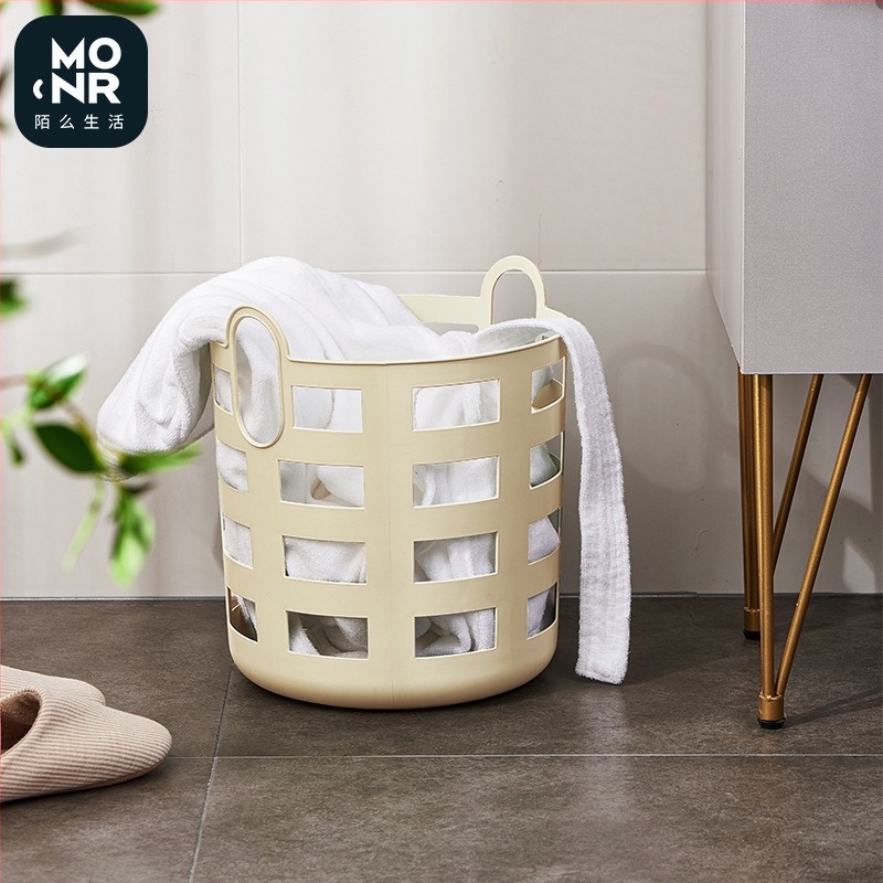 Ins style καλάθι για βρόμικα ρούχα, γαλακτώδες κίτρινο, με δικτυωτή κατασκευή και λαβή για αποθήκευση σε σπίτι και μπάνιο