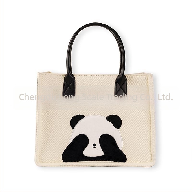 Γυναικεία τσάντα από καμβά με μοτίβο panda, μεγάλη χωρητικότητα, χιαστί ή σε ώμο, καρτούν σχέδιο, μοντέλο 2025