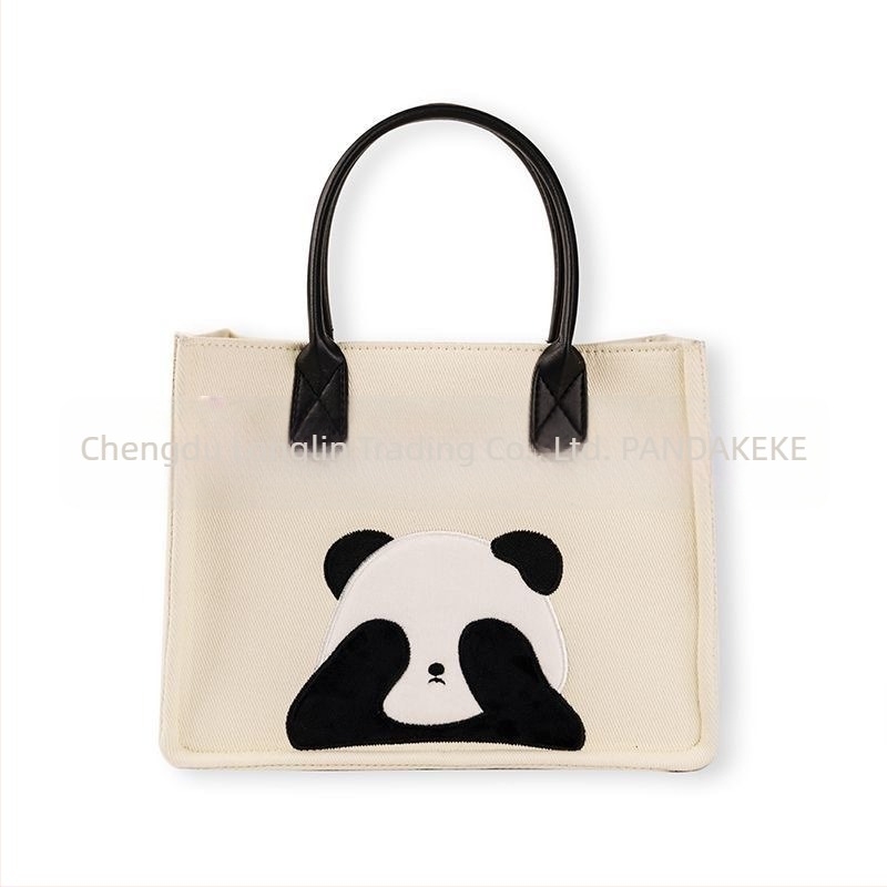 Γυναικεία τσάντα από καμβά με μοτίβο panda, μεγάλη χωρητικότητα, χιαστί ή σε ώμο, καρτούν σχέδιο, μοντέλο 2025