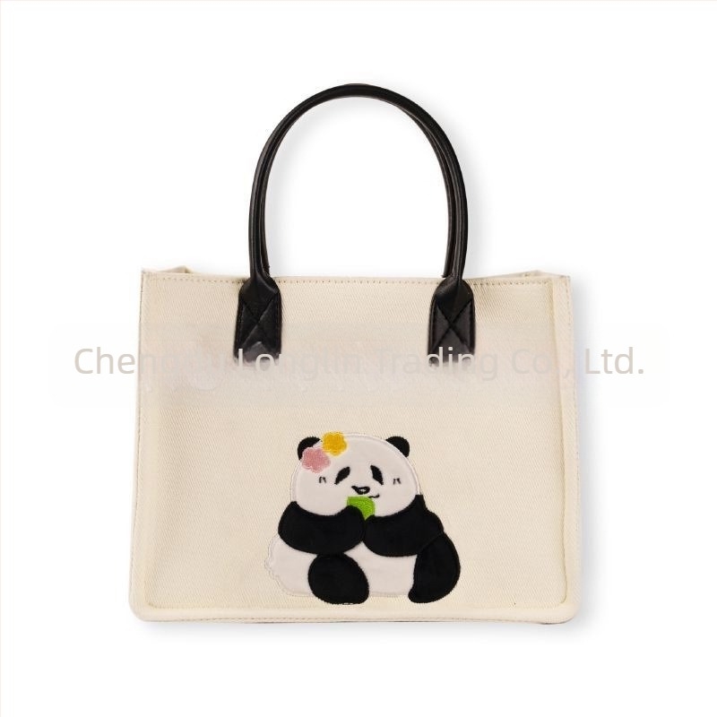 Γυναικεία τσάντα από καμβά με μοτίβο panda, μεγάλη χωρητικότητα, χιαστί ή σε ώμο, καρτούν σχέδιο, μοντέλο 2025