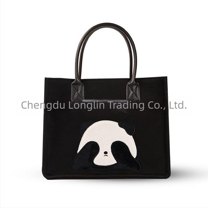 Γυναικεία τσάντα από καμβά με μοτίβο panda, μεγάλη χωρητικότητα, χιαστί ή σε ώμο, καρτούν σχέδιο, μοντέλο 2025