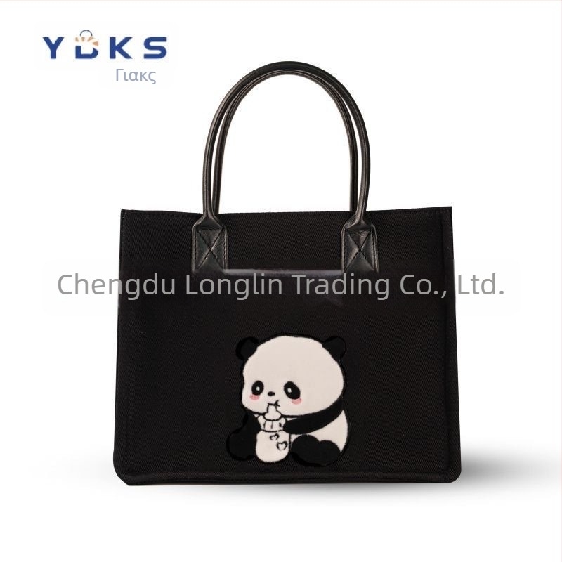 Γυναικεία τσάντα από καμβά με μοτίβο panda, μεγάλη χωρητικότητα, χιαστί ή σε ώμο, καρτούν σχέδιο, μοντέλο 2025