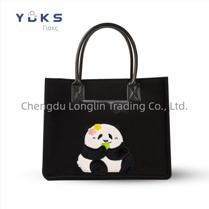 Γυναικεία τσάντα από καμβά με μοτίβο panda, μεγάλη χωρητικότητα, χιαστί ή σε ώμο, καρτούν σχέδιο, μοντέλο 2025