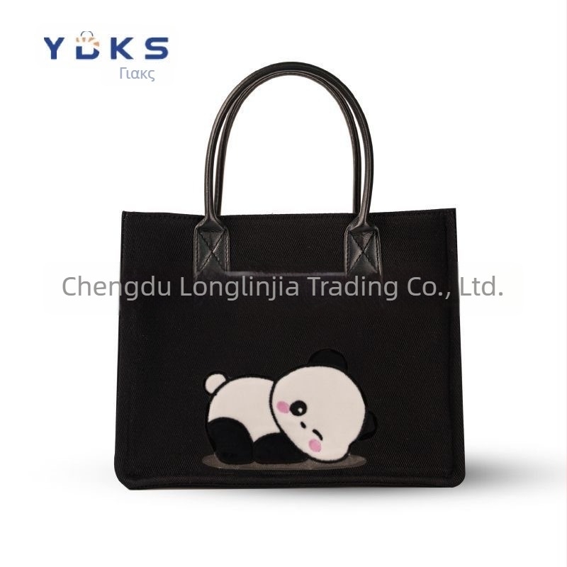 Γυναικεία τσάντα από καμβά με μοτίβο panda, μεγάλη χωρητικότητα, χιαστί ή σε ώμο, καρτούν σχέδιο, μοντέλο 2025