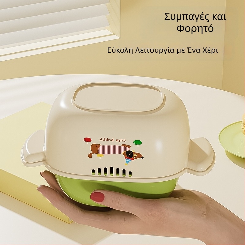 Διπλού επιπέδου κάλαθος αποστράγγισης, μπλε, μοτίβο φρούτων σε καρτούν, πολυλειτουργικός PP κάλαθος