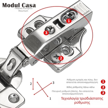 Modulcasa μεντεσές δύο σταδίων με 3D ρυθμιζόμενο αποσβεστήρα και νάιλον κύλινδρο για πόρτες ντουλάπας