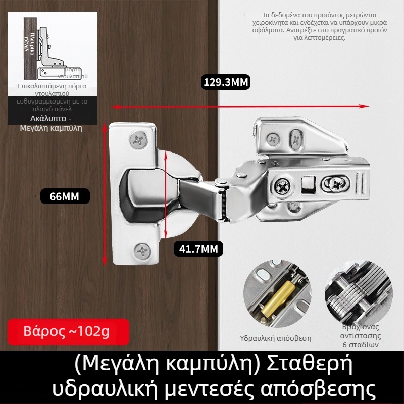 40-κύπελλο πυκνωμένο με υδραυλική απόσβεση για ντουλάπες και εντοιχισμένες πόρτες, ήσυχο μεγάλο τόξο κίνησης