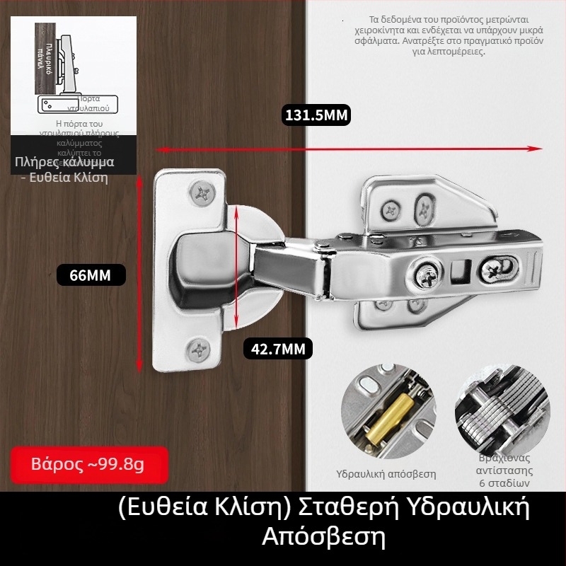 40-κύπελλο πυκνωμένο με υδραυλική απόσβεση για ντουλάπες και εντοιχισμένες πόρτες, ήσυχο μεγάλο τόξο κίνησης