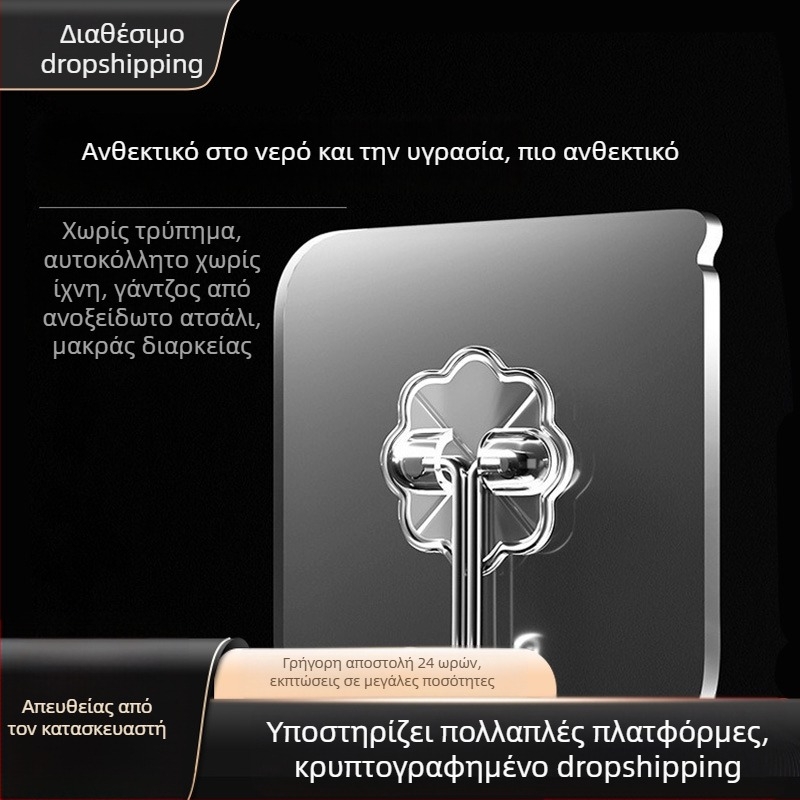 Άγκιστρο τοίχου χωρίς τρύπες με κόλλα, διαφανής κρεμάστρα ρούχων, χωρητικότητα έως 15 κιλά