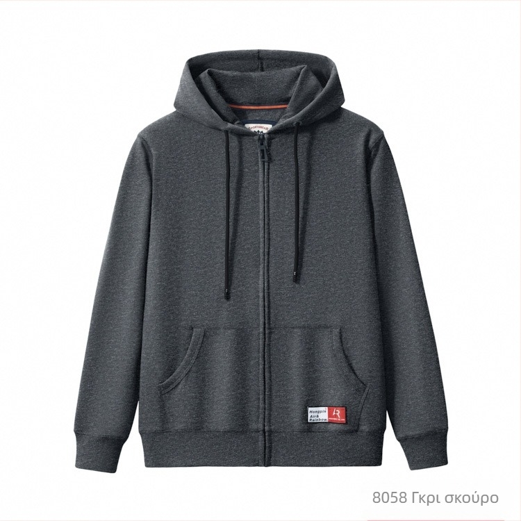 Ανδρικό γιλέκο-καρντγκάν με κουκούλα και φερμουάρ, μονόχρωμο, στυλ Χονγκ Κονγκ, άνετη γραμμή, βαμβάκι