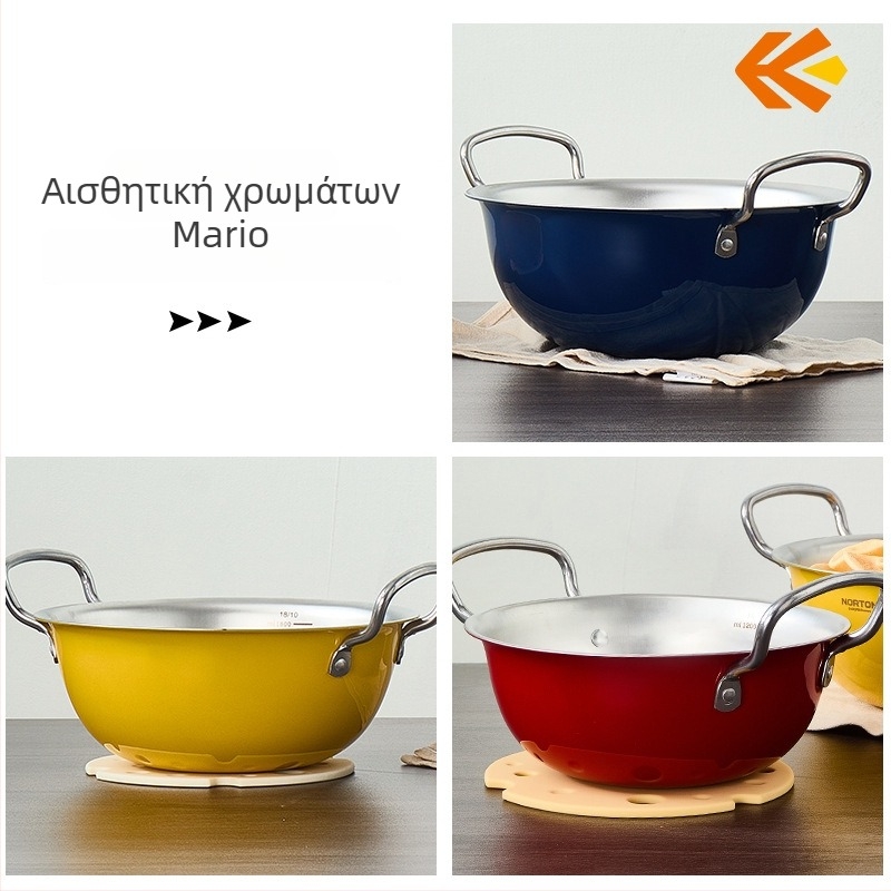 Κορεατικού στυλ μπολ από ανοξείδωτο ατσάλι με δύο χερούλια, για σαλάτες και φρούτα, με χειρολαβή, κατάλληλο για μαγείρεμα και χτύπημα αυγών στο σπίτι.