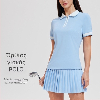 Γυναικείο T-shirt γκολφ, καλοκαιρινό αθλητικό τοπ, διαπνέον και εφαρμοστό, για γυμναστική και τρέξιμο