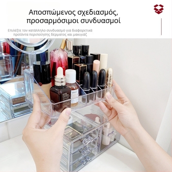 Κιβώτιο αποθήκευσης κραγιόν και καλλυντικών, διαφανές επιτραπέζιο ράφι με συρτάρια, οργανωτής κοσμημάτων