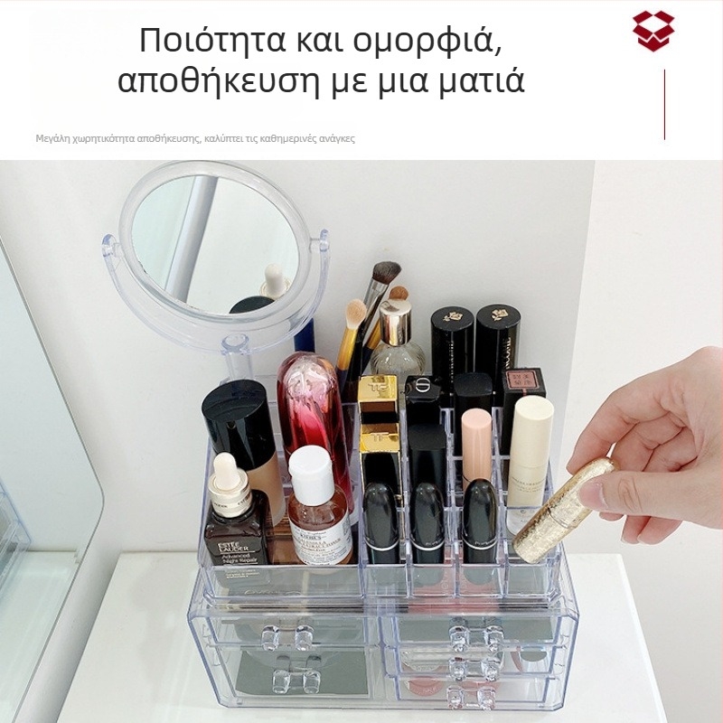 Κιβώτιο αποθήκευσης κραγιόν και καλλυντικών, διαφανές επιτραπέζιο ράφι με συρτάρια, οργανωτής κοσμημάτων