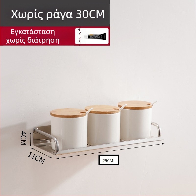 Ράφι τοίχου από ανοξείδωτο ατσάλι για κουζίνα και μπάνιο, εγκατάσταση χωρίς διάτρηση, μονόεπίπεδο ράφι για μπαχαρικά