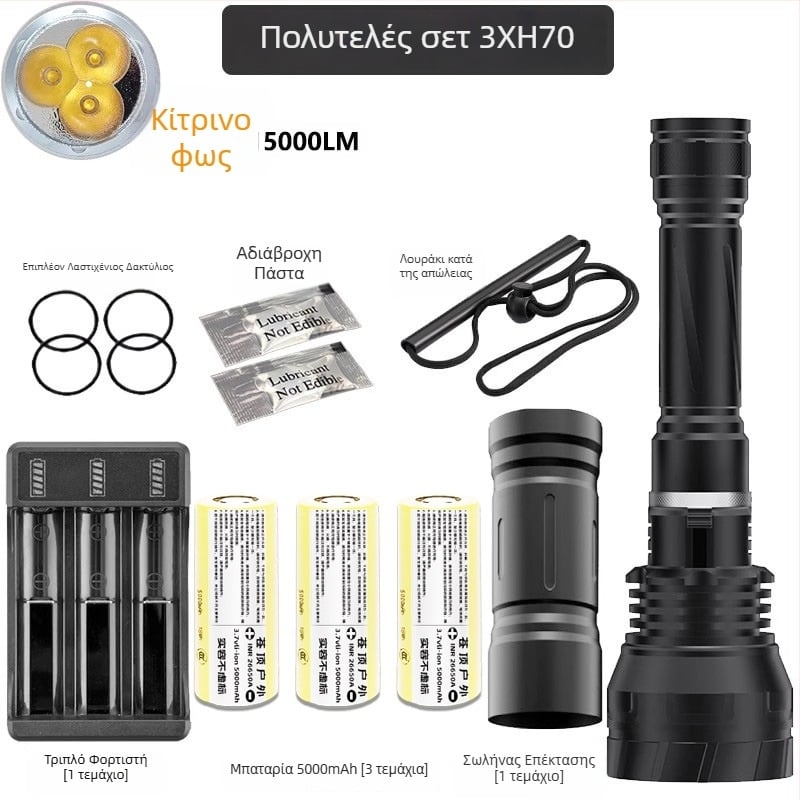 Φακός κατάδυσης 12-πύρηνος με ισχυρό φως 3P70 για νυχτερινές καταδύσεις και αλιεία στη θάλασσα