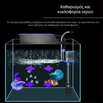 Υποβρύχια αντλία ενυδρείου, 3-σε-1: κυκλοφορία, οξυγονώση και θέρμανση, καθαρισμός νερού