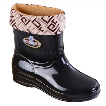 Γυναικείες μπότες βροχής με επένδυση fleece, μεσαίου ύψους, αντιολισθητική σόλα, PVC