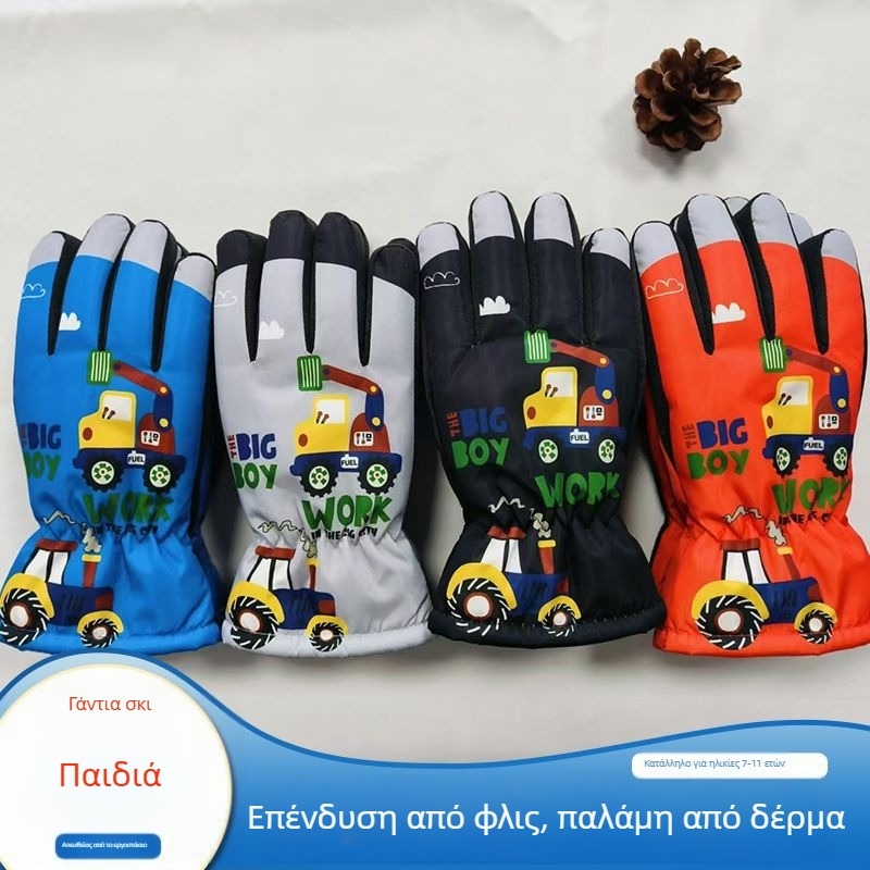 Παιδικά γάντια σκι, ζεστά χειμερινά για αγόρια και κορίτσια, 6–10 ετών, μεσαίο έως μεγάλο μέγεθος, παχιά, ανθεκτικά στον άνεμο και αντιολισθητικά