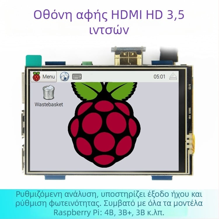 Οθόνη αφής 3,5 ιντσών, HD HDMI, για Raspberry Pi 4 Model B+