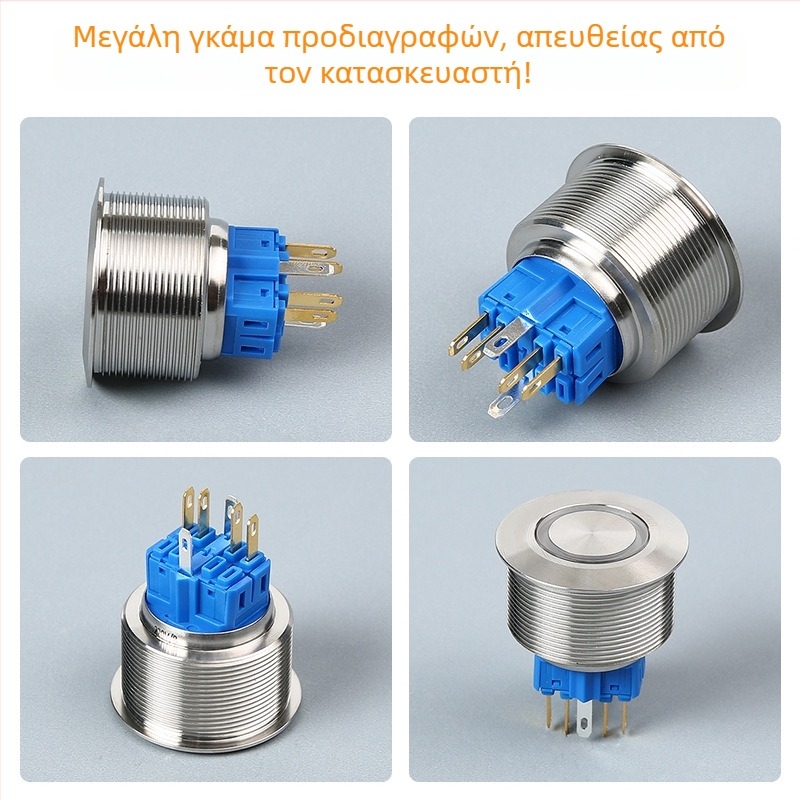 Μικρός διακόπτης κουμπιού ώθησης 30 mm από ανοξείδωτο ατσάλι, αδιάβροχος και ανθεκτικός στη σκόνη, στιγμιαίος τύπος, στρογγυλή επίπεδη κεφαλή, μεταλλικός διακόπτης κουμπιού 30A