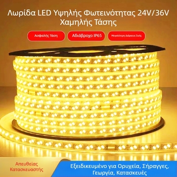 Λωρίδα LED χαμηλής τάσης 24V/36V, υψηλή φωτεινότητα 2835, διπλής σειράς, εξωτερική αδιάβροχη, κατάλληλη για σήραγγες, ορυχεία και γερανούς — φωτισμός ατμόσφαιρας