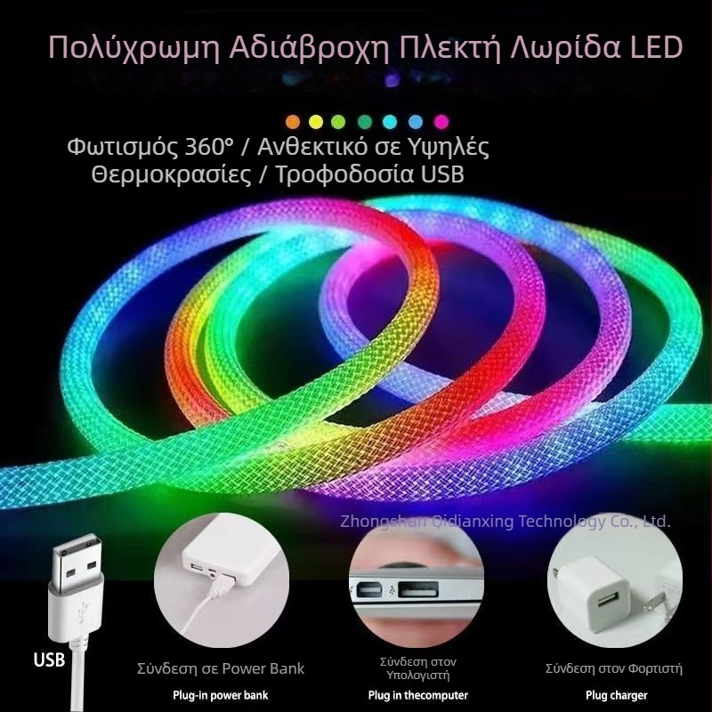 Λαμπερή πλεκτή LED λωρίδα με πολύχρωμα σιλικόν Νέον RGB εφέ, κυκλικός σωλήνας με εφέ ροής νερού, εξωτερική χρήση, σχέδιο κλίμακας δράκου