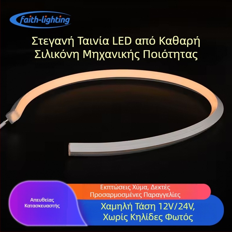 LED λωρίδα σιλικόνης 24V εξωτερική αδιάβροχη για φωτισμό κτιρίων, ενσωματωμένο μοντέλο Fa-1616, 120 LED, διαστάσεις 16x16 mm, γωνία δέσμης 120°, 3000K/4000K/6500K, έως 15 m