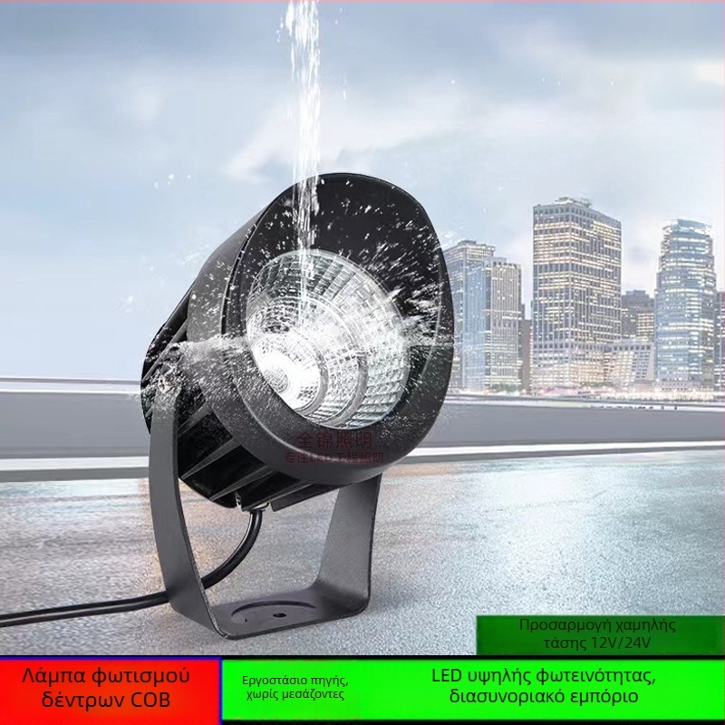 COB LED εξωτερικός ανθεκτικός προβολέας τοπίου για κήπο και αυλή, εγκατάσταση στο έδαφος, 10W, IP66, 220V, αλουμίνιο, δέσμη 36°, CRI 80