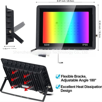 RGB εξωτερικός LED προβολέας, αδιάβροχος, με τηλεχειριστήριο, 50W/100W, πολύχρωμο φως για δέντρα και κήπο