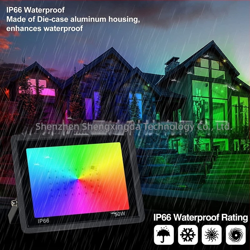 RGB εξωτερικός LED προβολέας, αδιάβροχος, με τηλεχειριστήριο, 50W/100W, πολύχρωμο φως για δέντρα και κήπο
